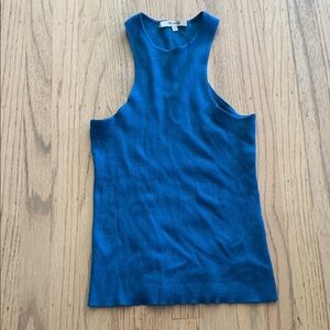 Blue Ribbed Tank Top. High neckline madewell xxs